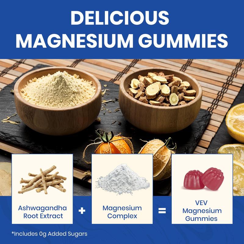 VelvaFlow 14-in-1 Magnesium Gummies with Ashwagandha, L-Theanine, D3 & Zinc