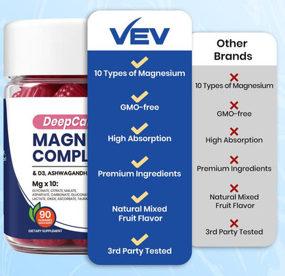 VelvaFlow 14-in-1 Magnesium Gummies with Ashwagandha, L-Theanine, D3 & Zinc