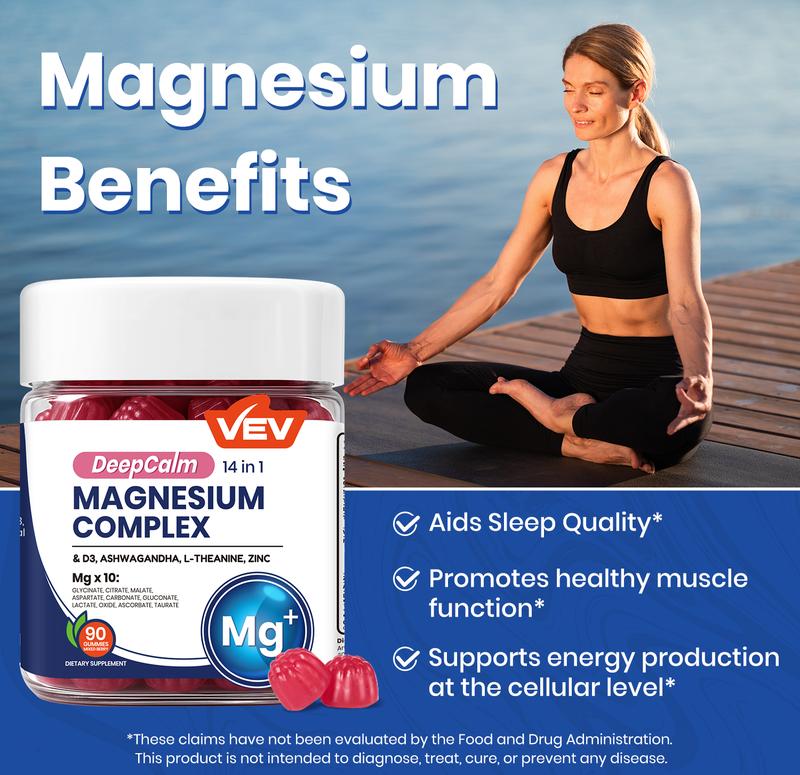 VelvaFlow 14-in-1 Magnesium Gummies with Ashwagandha, L-Theanine, D3 & Zinc