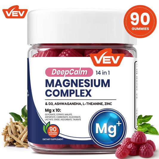 VelvaFlow 14-in-1 Magnesium Gummies with Ashwagandha, L-Theanine, D3 & Zinc