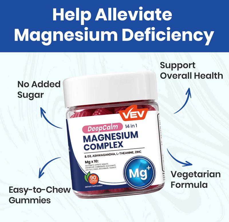 VelvaFlow 14-in-1 Magnesium Gummies with Ashwagandha, L-Theanine, D3 & Zinc