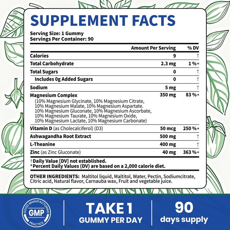 VelvaFlow 14-in-1 Magnesium Gummies with Ashwagandha, L-Theanine, D3 & Zinc